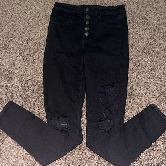 American Eagle Outfitters Denim - american eagle black distressed super hi-rise jeggings